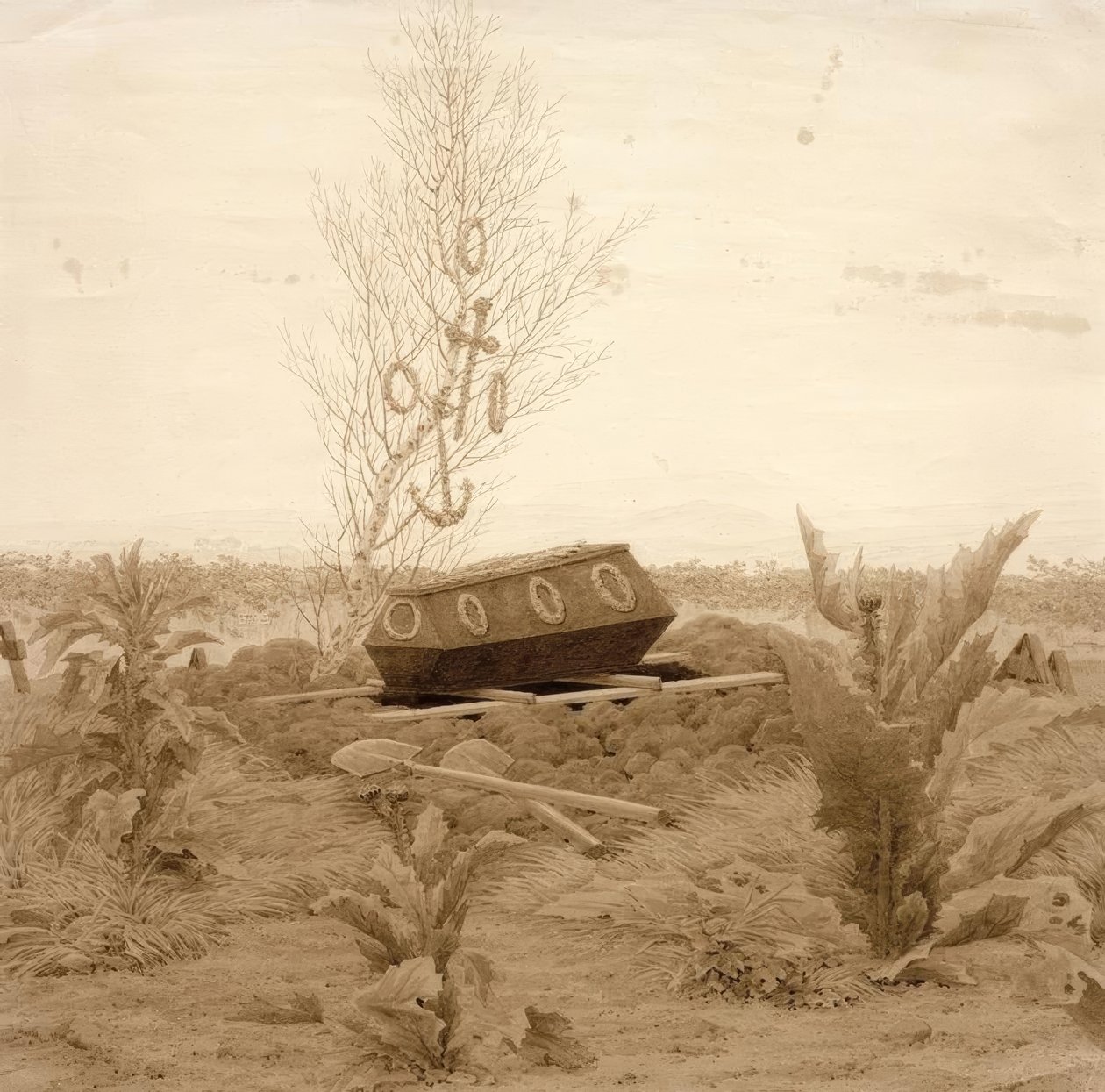 Taze bir mezarda tabut by Caspar David Friedrich