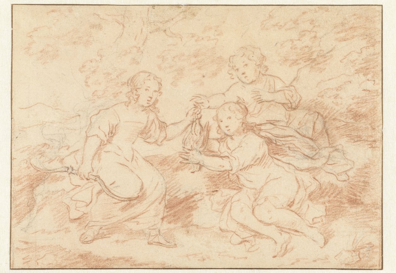 Bir manzara içinde üç çocuk by Caspar Netscher (possibly)