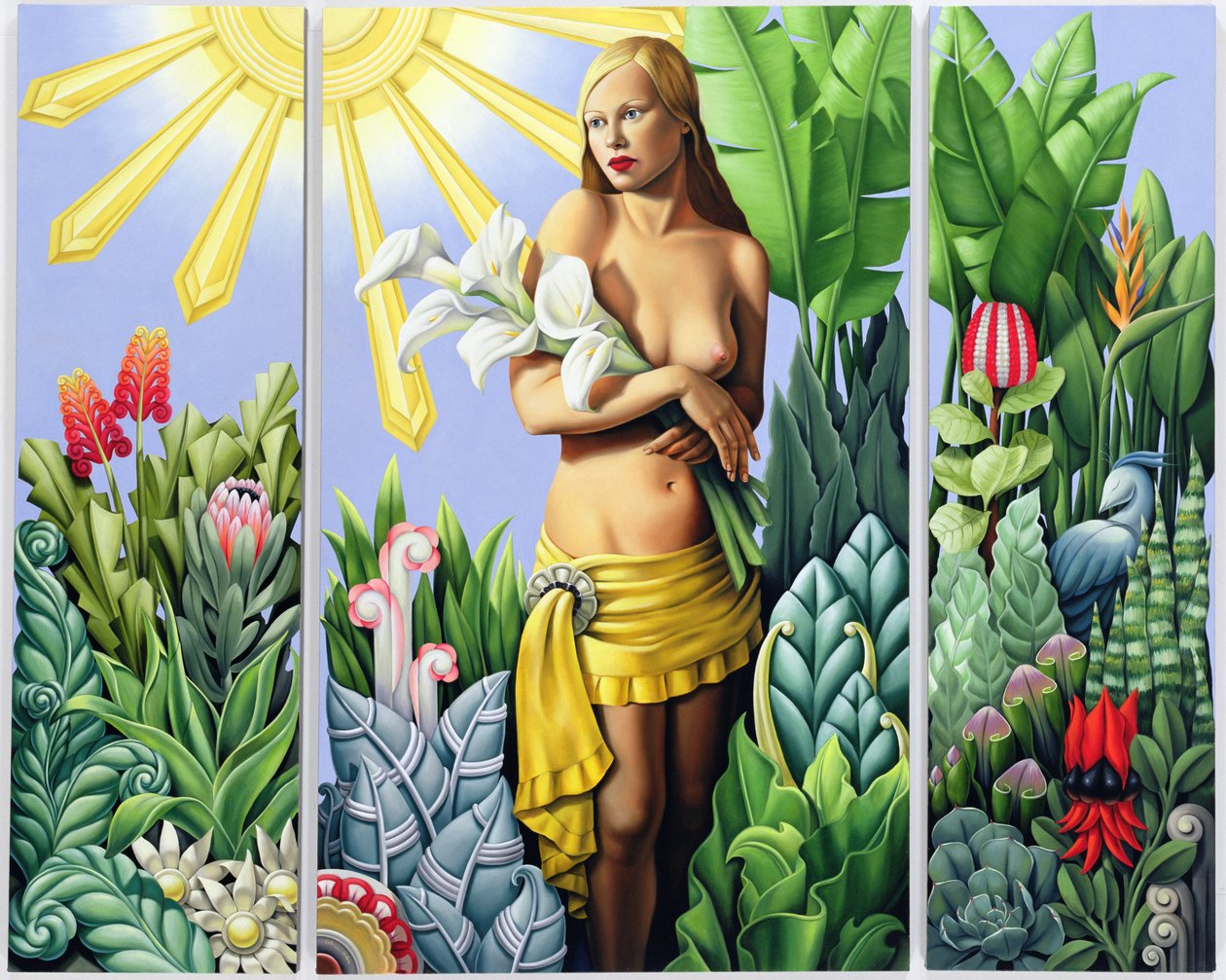 Eden (üç parça) (keten üzerine yağ) by Catherine Abel
