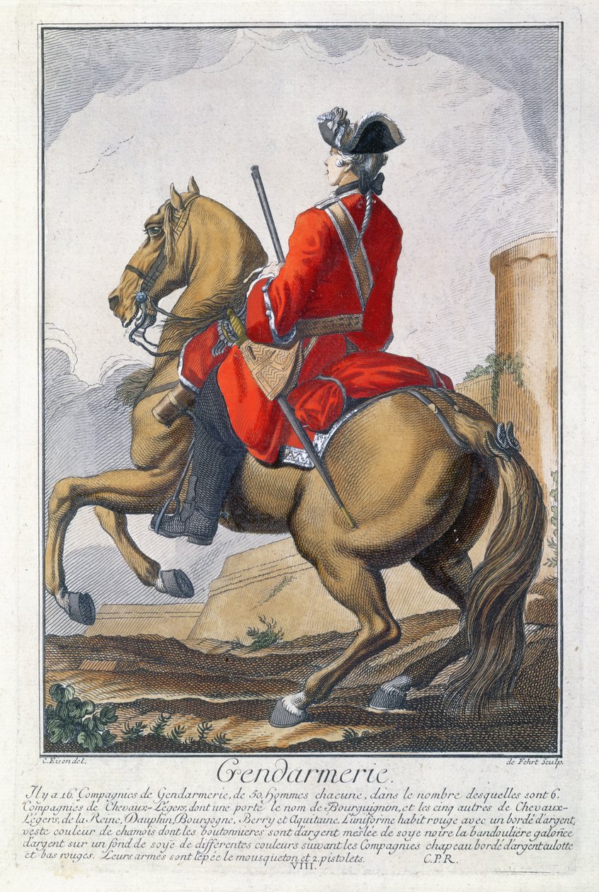 Ata binmiş jandarma (renkli gravür) by Charles Joseph Dominique Eisen