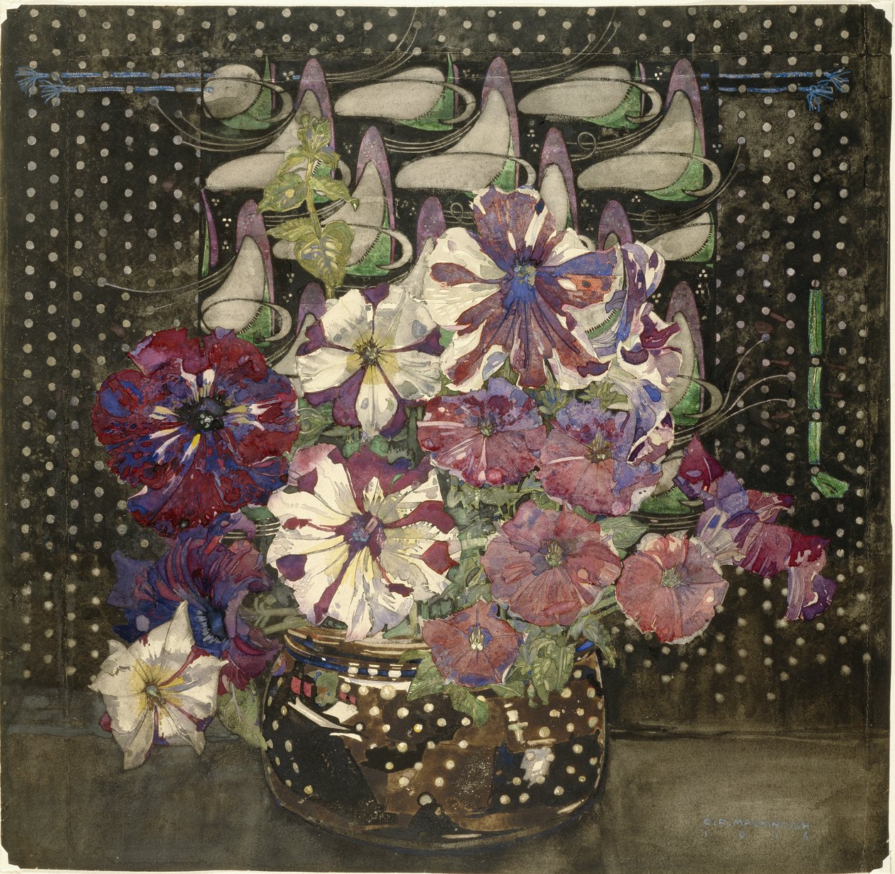 Petunyalar, 1916 (kağıt üzerinde wc ve guaj) by Charles Rennie Mackintosh