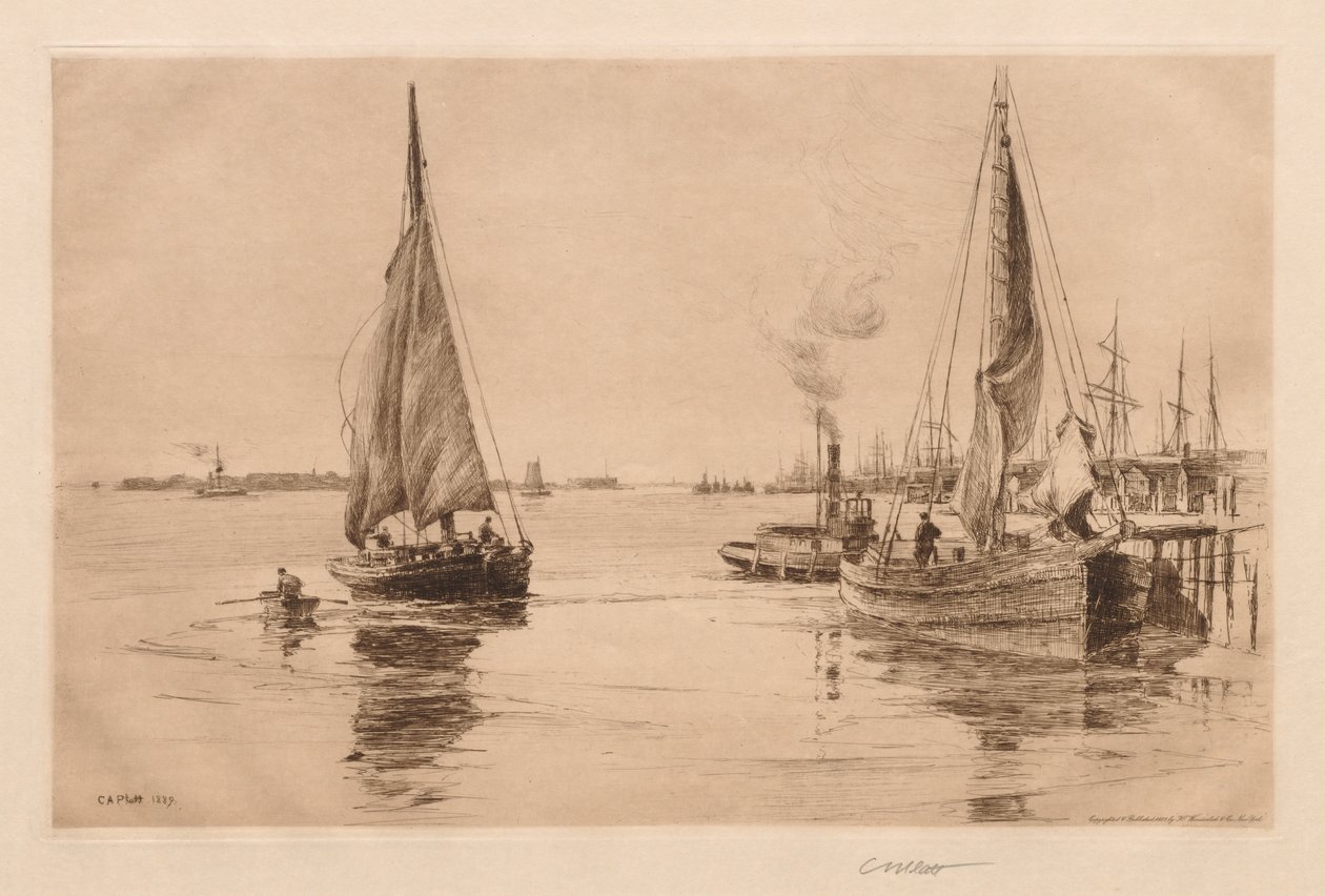 Doğu Nehri üzerinde iki Sloops by Charles Adams Platt