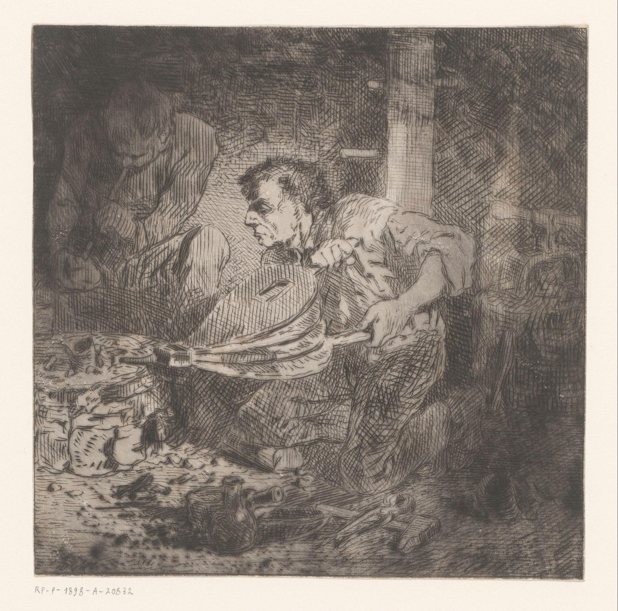 Körük ile demirci by Charles Emile Jacque (attributed to)