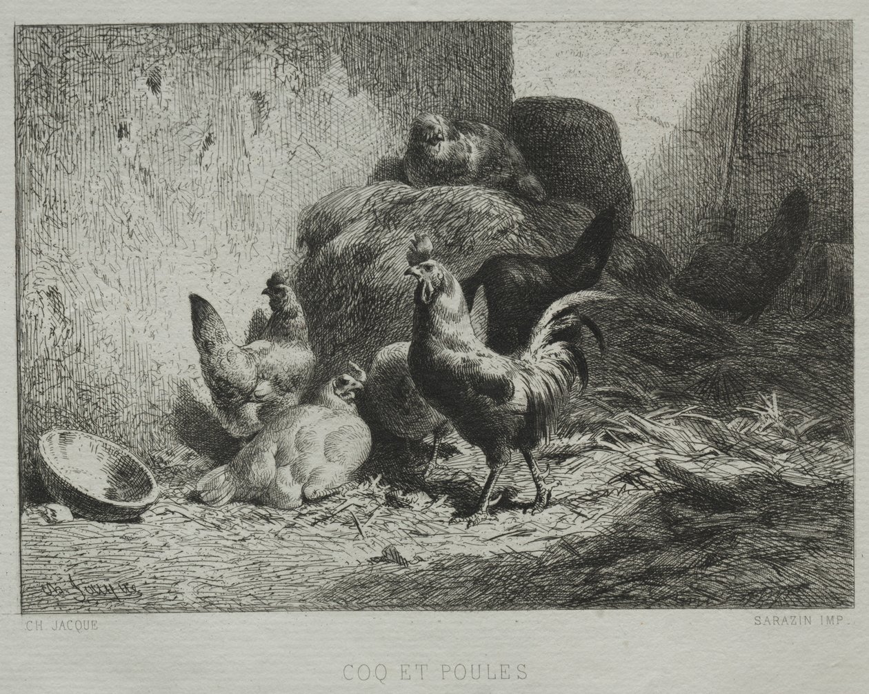 Horoz ve Tavuklar. by Charles Emile Jacque