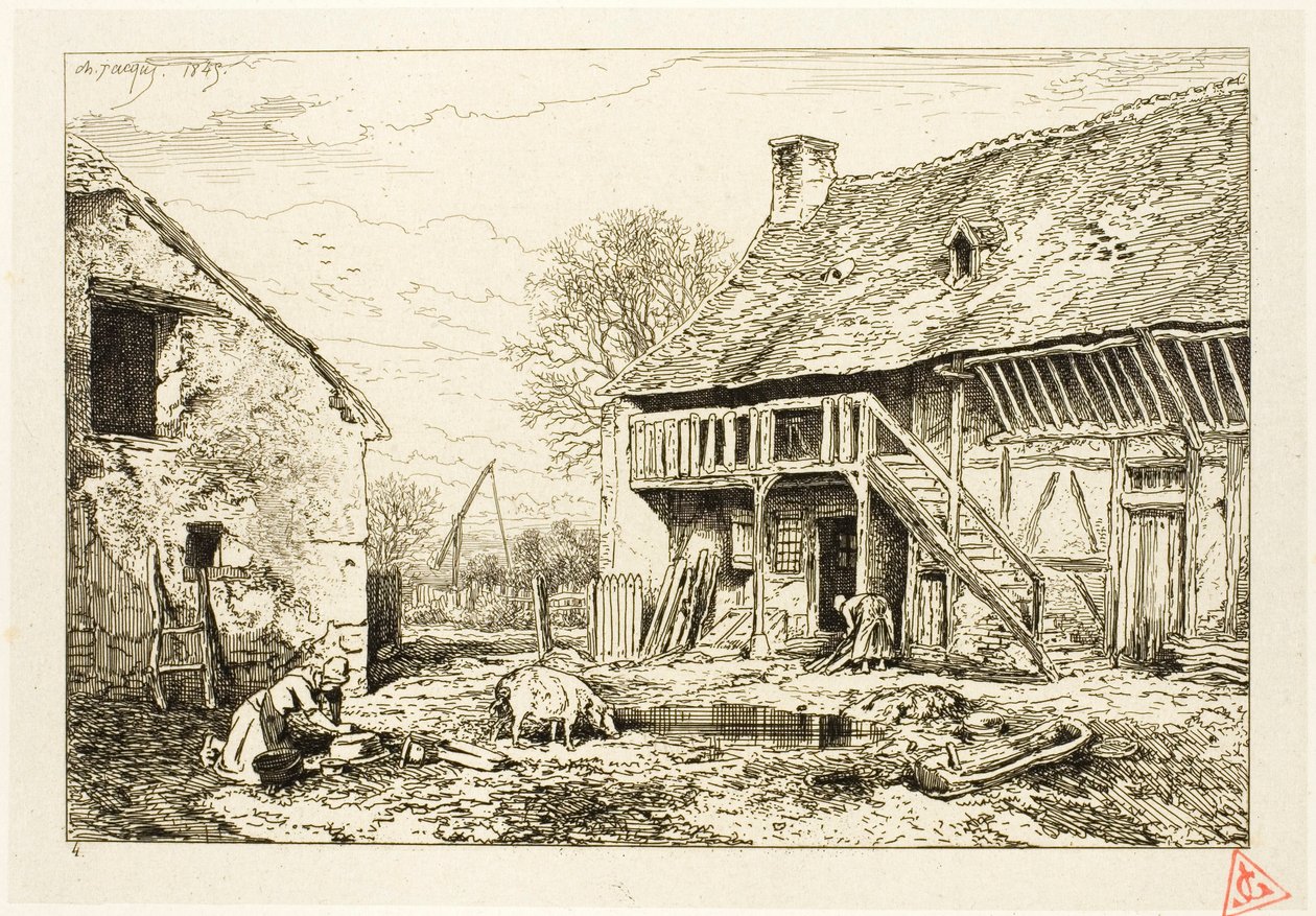 Köylü Konutunun Avlusu by Charles Emile Jacque