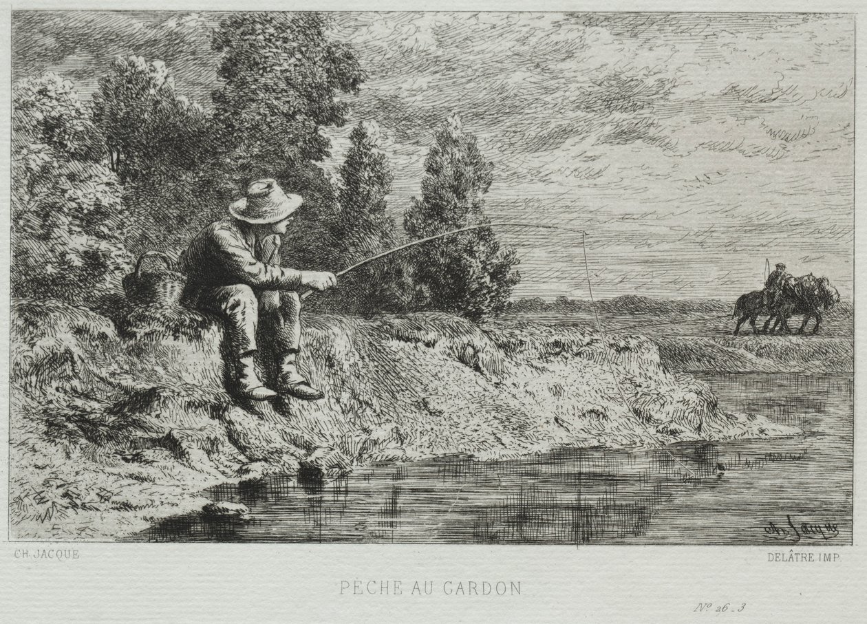 Balık tutma. by Charles Emile Jacque