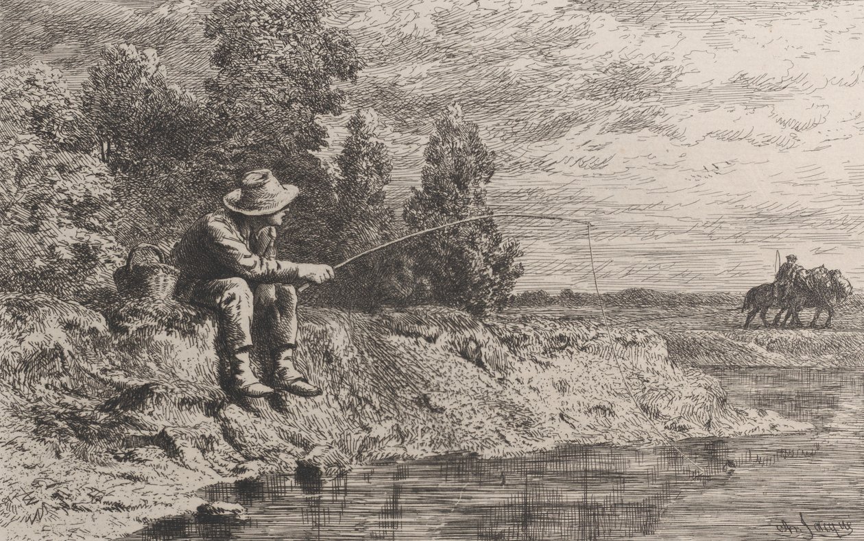 Roach için Balık Tutma, 1865. by Charles Emile Jacque