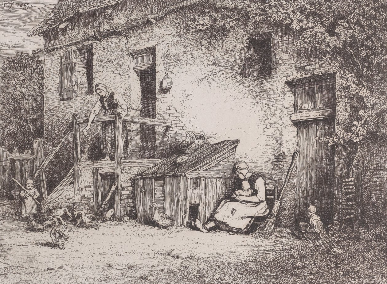 Evin Önünde, 1845. by Charles Emile Jacque