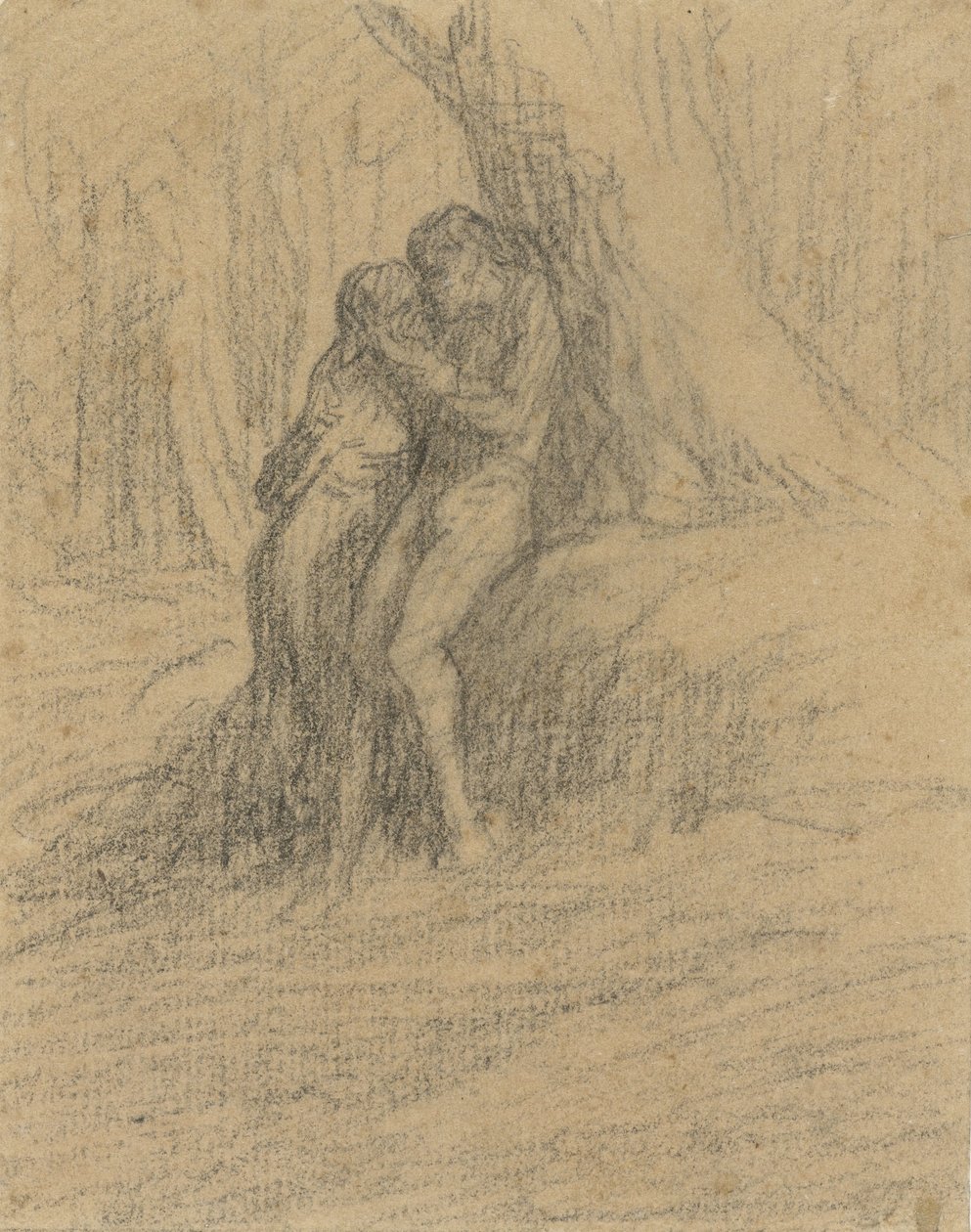 Çiftçi çift ağır bir ağacın altında sevişiyor by Charles Emile Jacque