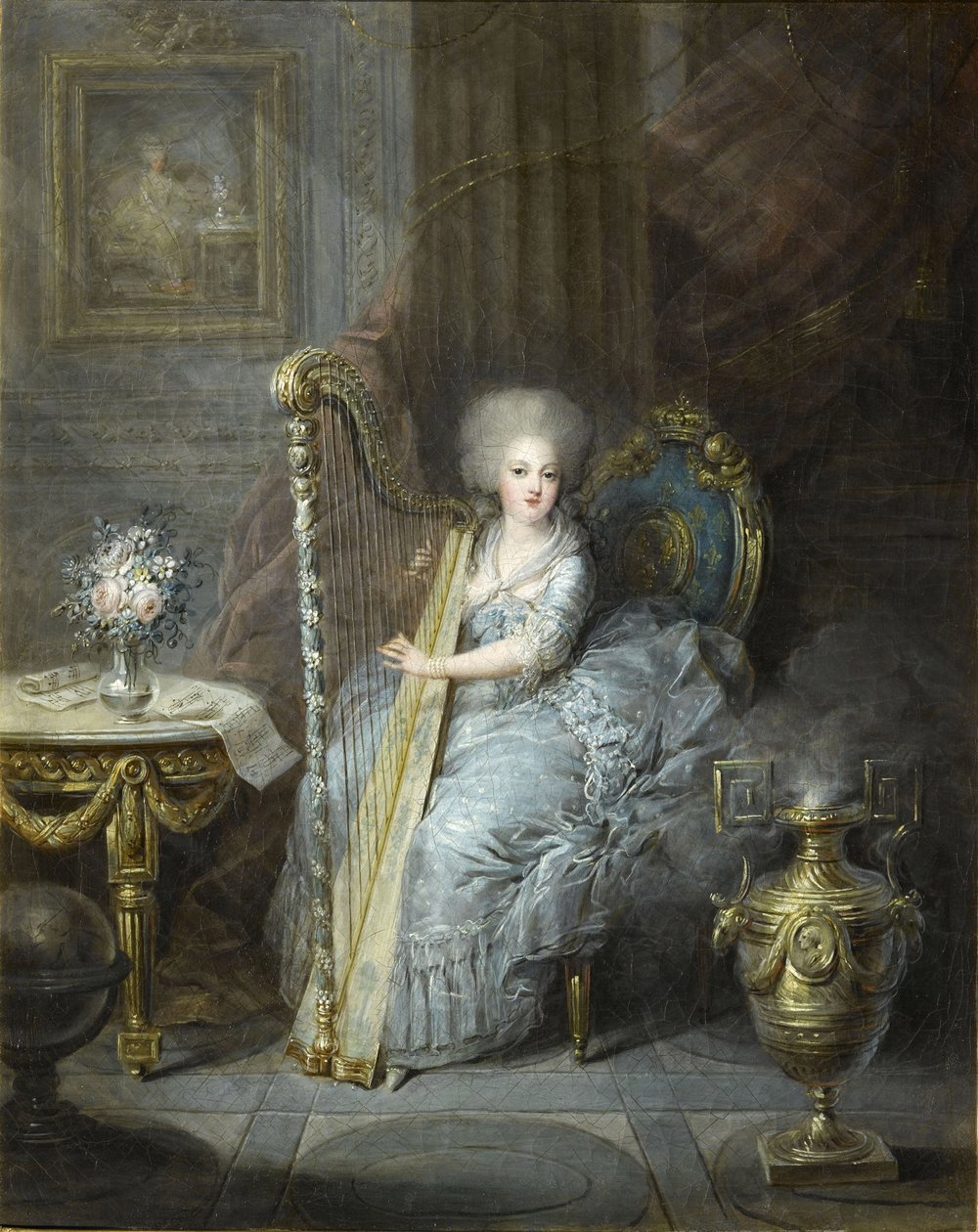 Madam Elisabeth arp çalıyor by Charles Emmanuel Joseph Leclercq