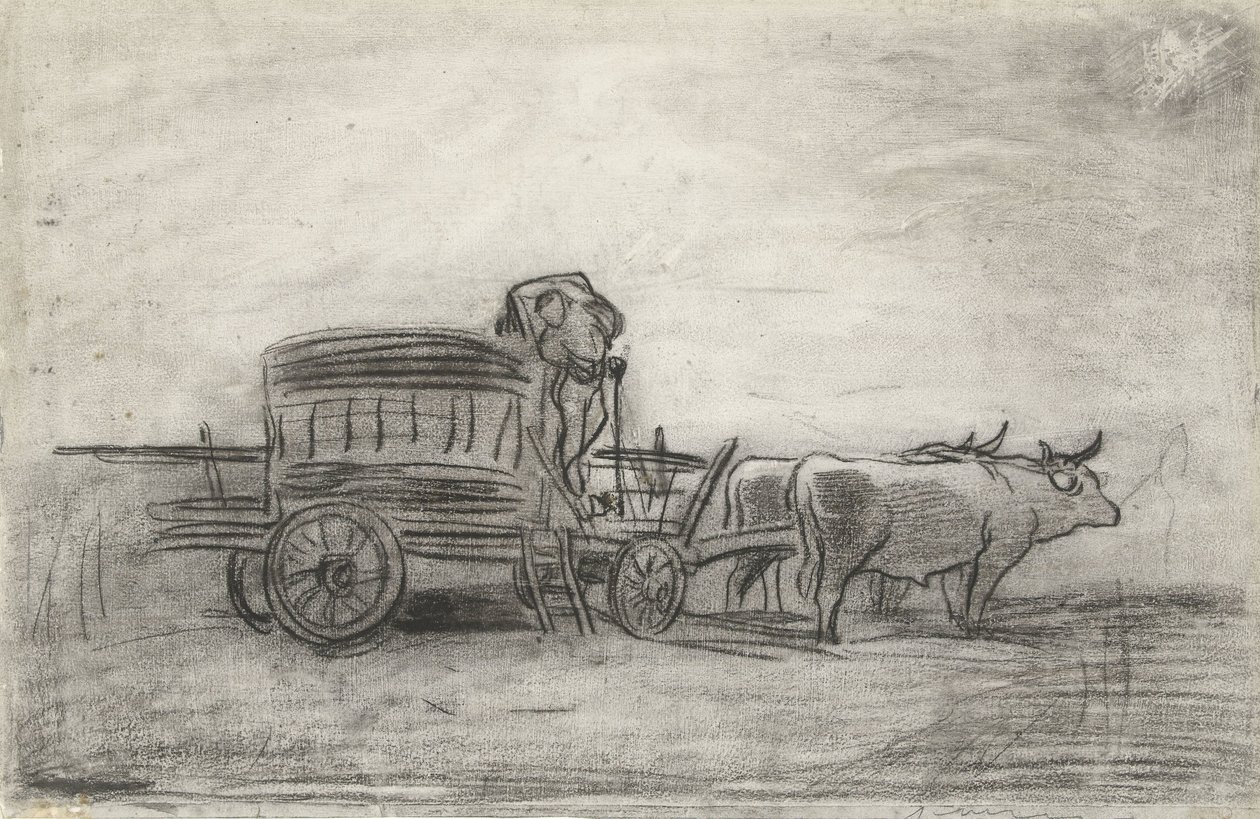 Öküz arabası, gökyüzüne karşı karanlık profilli by Charles Francois Daubigny