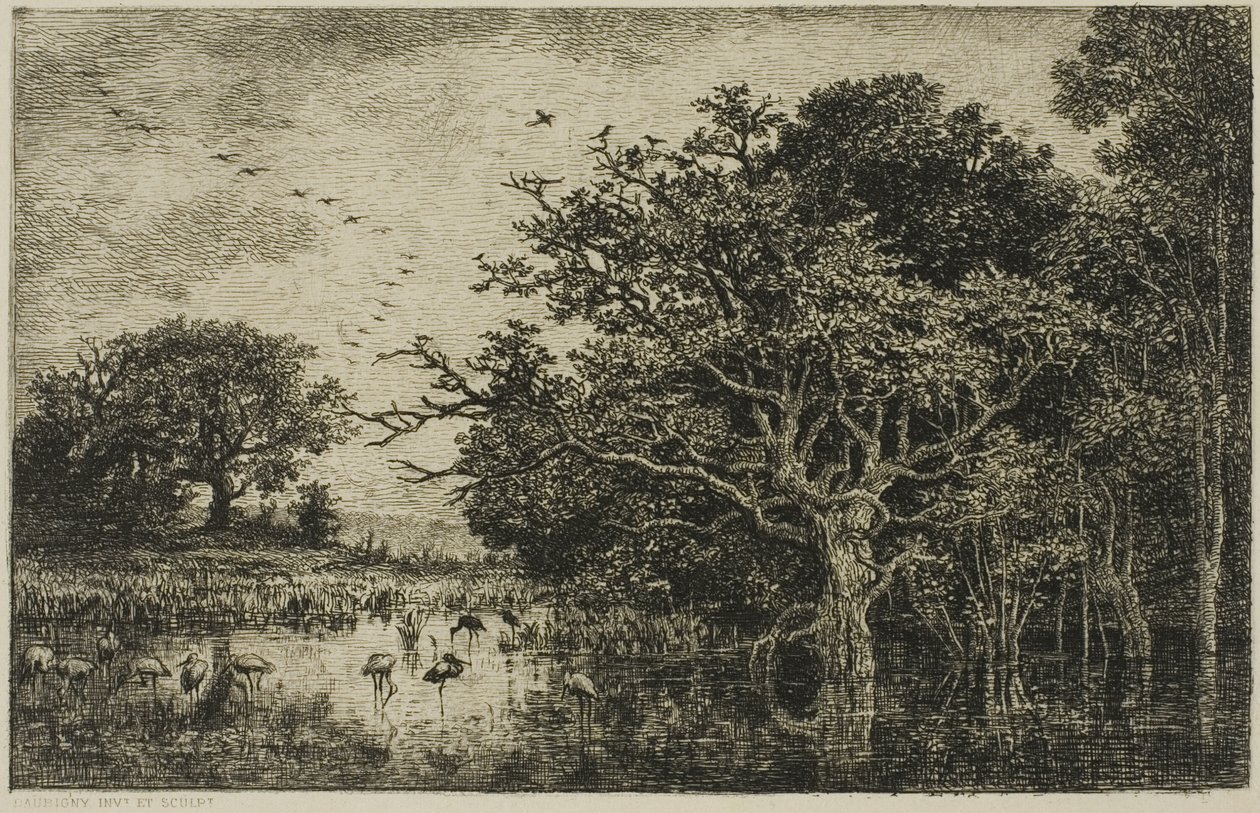Leyleklerle Bataklık by Charles Francois Daubigny