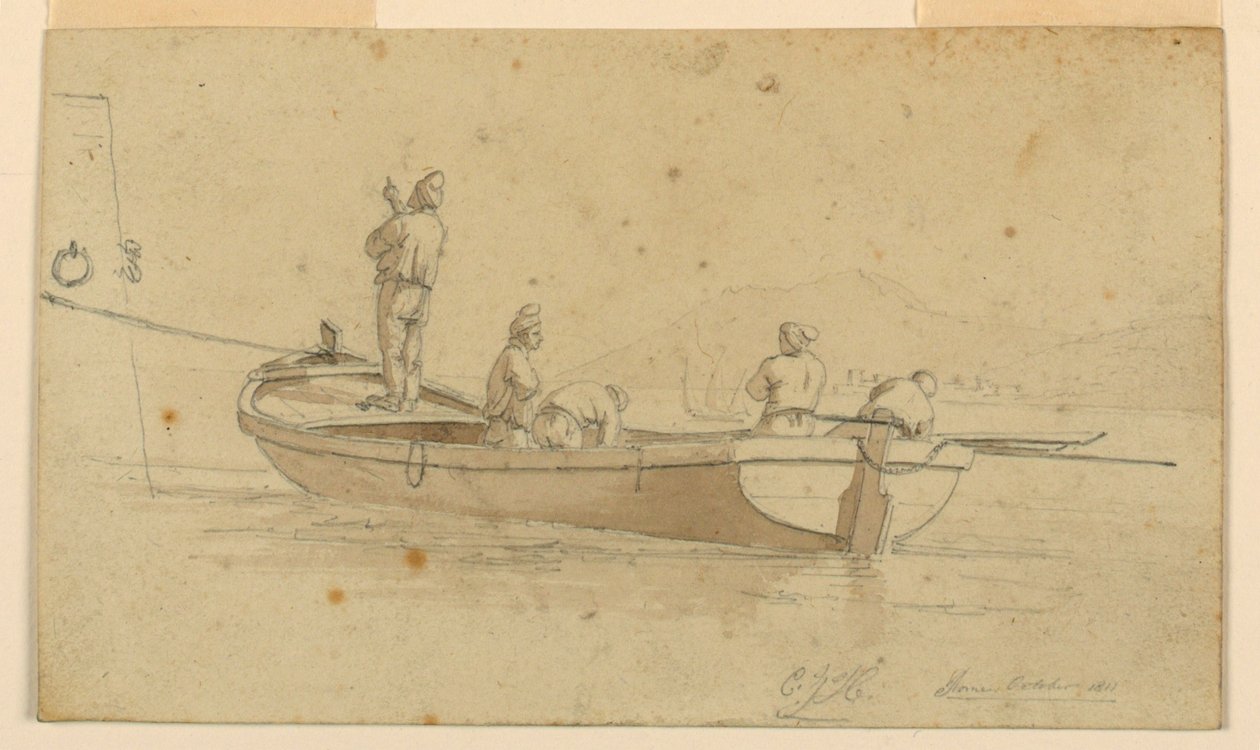 İtalyan Gölü'nde balıkçı teknesi by Charles Joseph Hullmandel