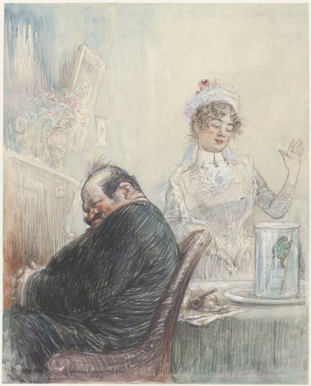 yaşlı adam ve kurbağa by Charles Lucien Leandre