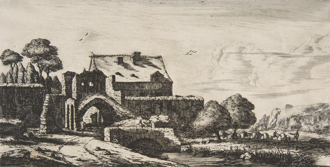 Saint-Denis yakınlarında bir su değirmeni, 1850. by Charles Meryon