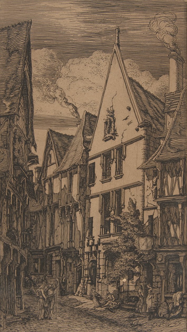 Rue des Toiles, Bourges, 1853. by Charles Meryon