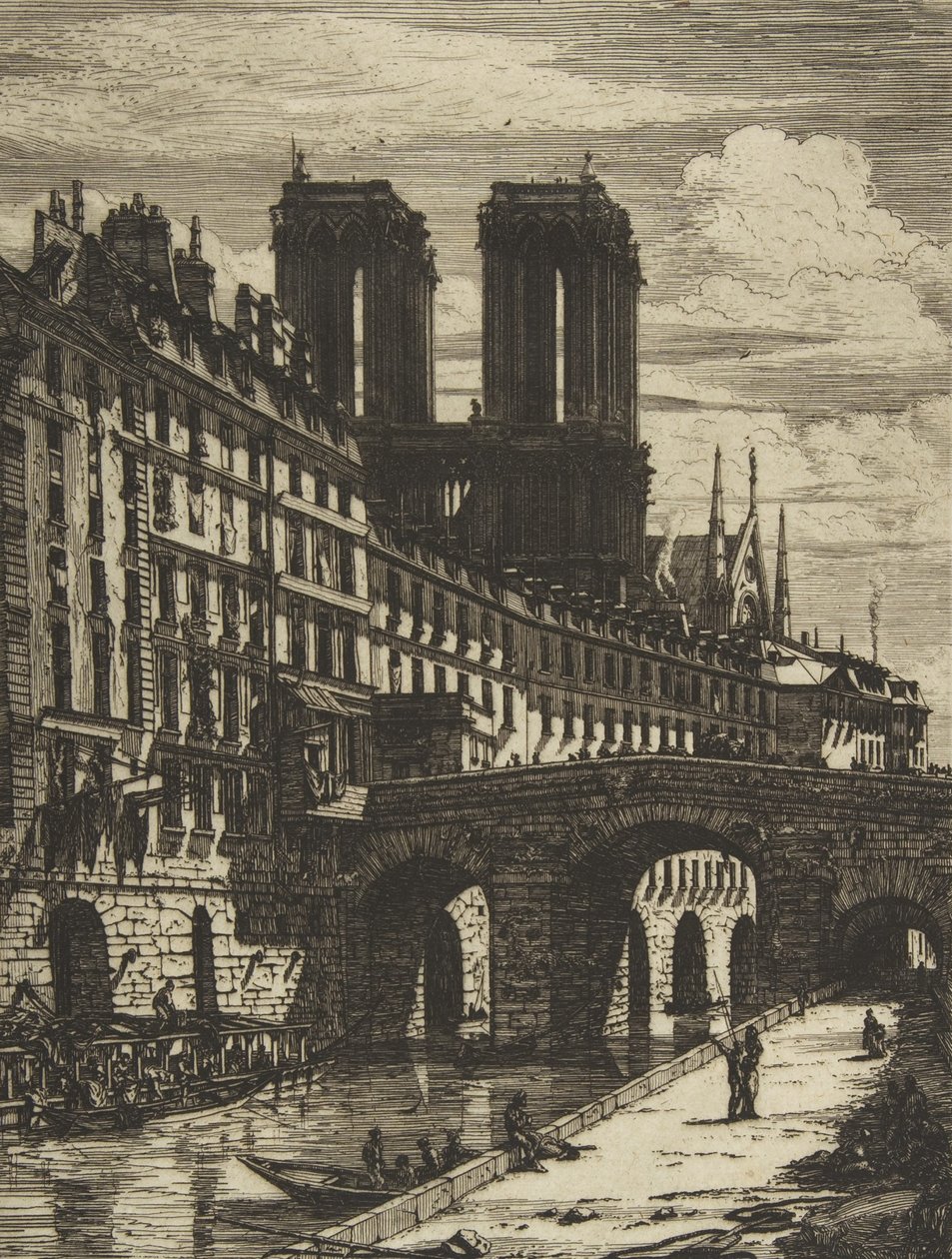 Petit Pont, Paris, 1850 ve sonrası. by Charles Meryon