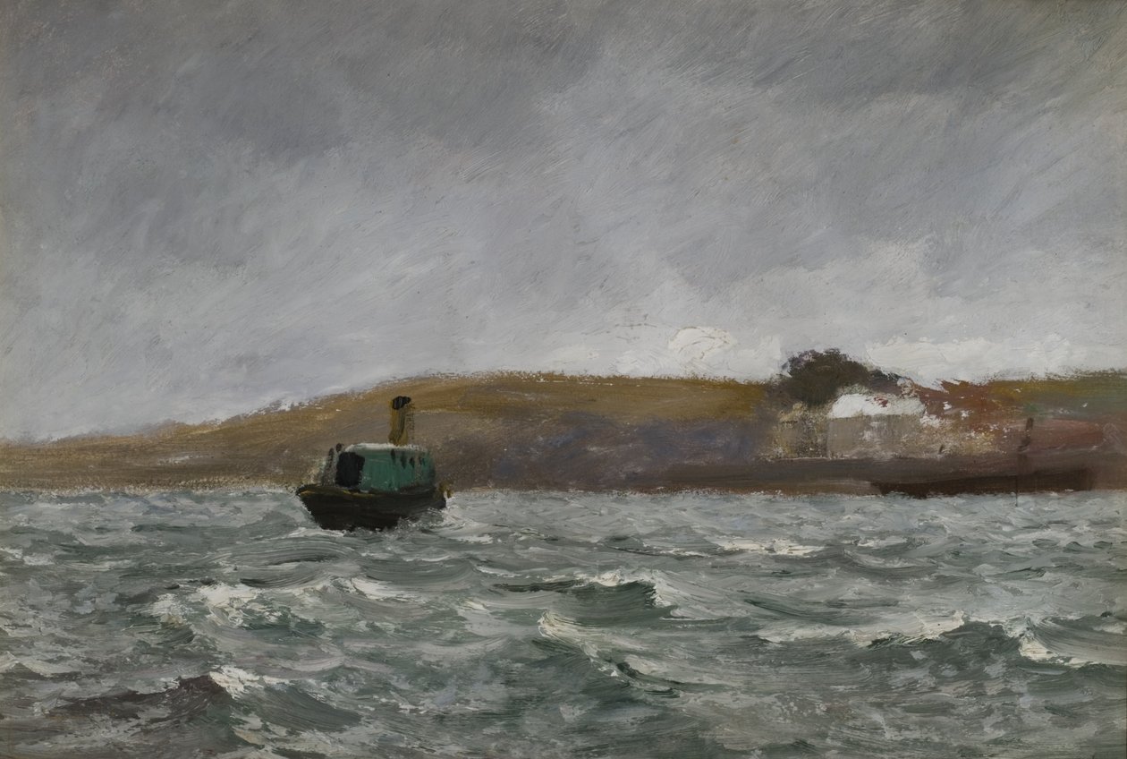 Tug ile deniz manzarası (kağıt üzerinde yağlı boya) by Charles Napier Hemy