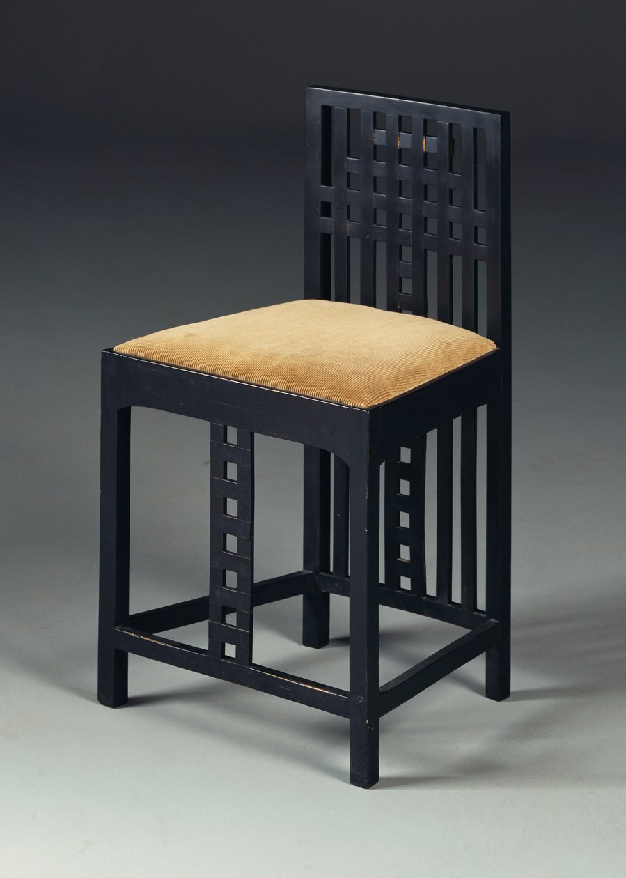 Yan sandalye, c.1905/10 (ebonize ahşap) by Charles Rennie Mackintosh