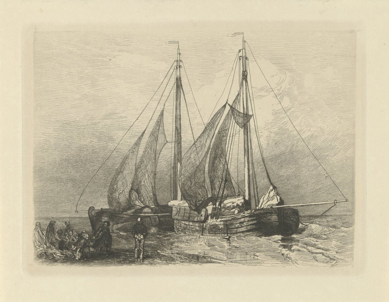 Sahilde yelkenli gemiler by Charles Rochussen