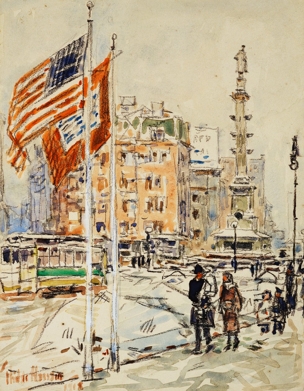 Bayraklar, Columbus Circle by Childe Frederick Hassam
