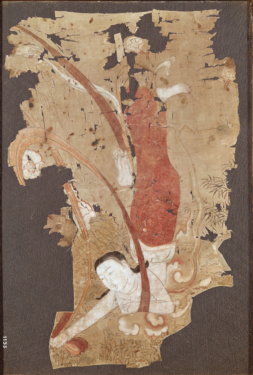 Uçan cin veya Apsaras, Dunhuang, Gansu Eyaletinden, 9-10. yüzyıl (ipek üzerine resim) by Chinese School