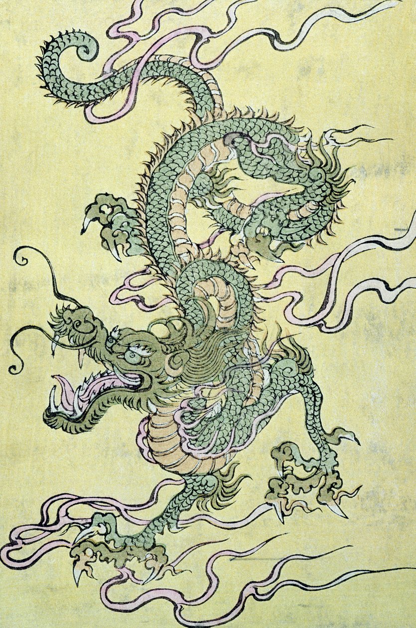 Bir Çin Ejderhası (renkli tahta baskı) by Chinese School
