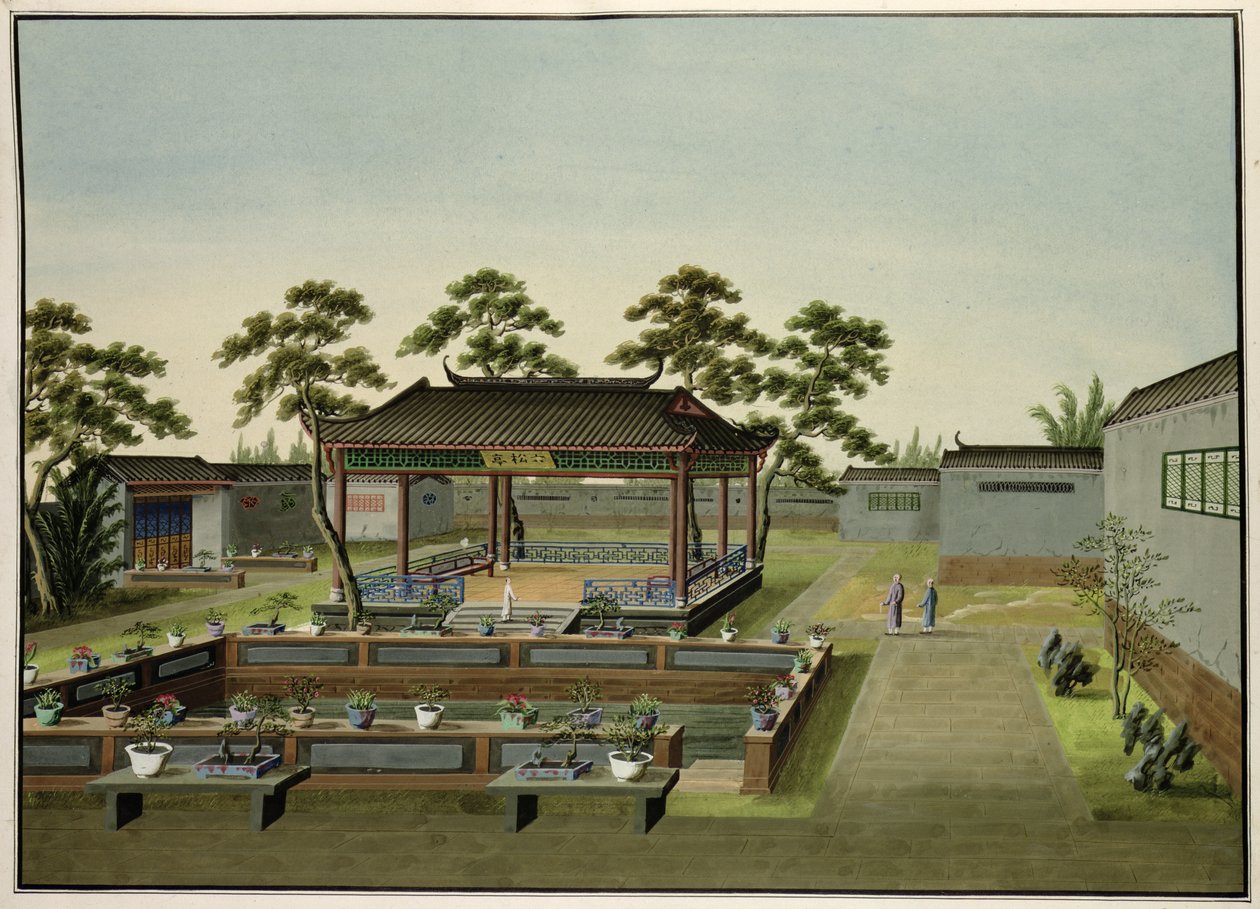 Bahçe Sahnesi, c.1820-40 (kağıt üzerinde wc) by Chinese School