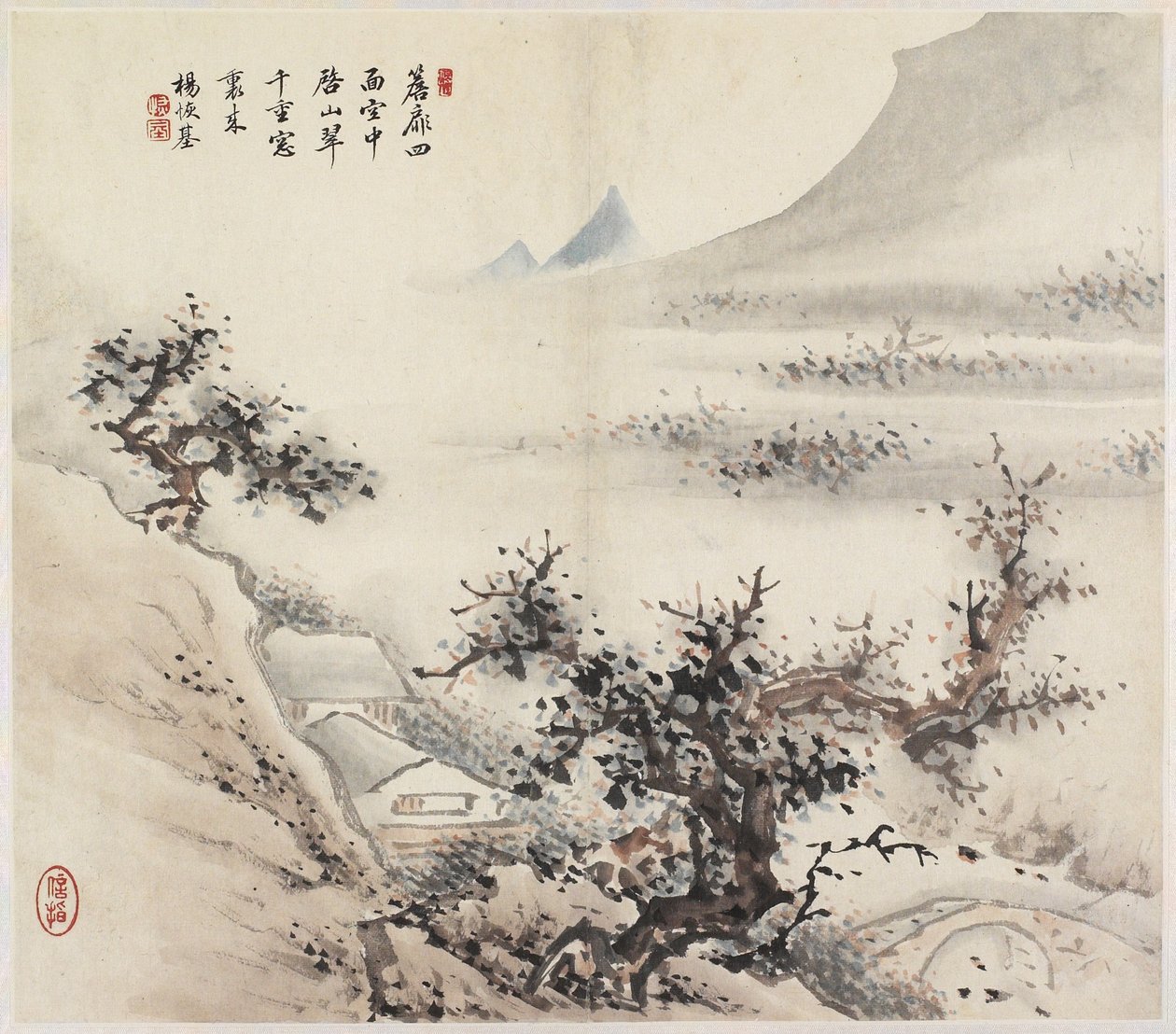 Manzara (kağıt üzerinde mürekkep ve renkler) by Chinese School
