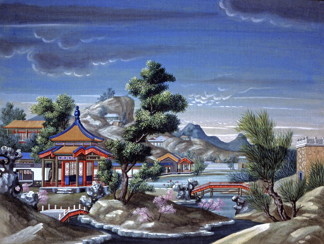 Çin'de manzara, 1850 dolayları (ipek üzerine suluboya) by Chinese School