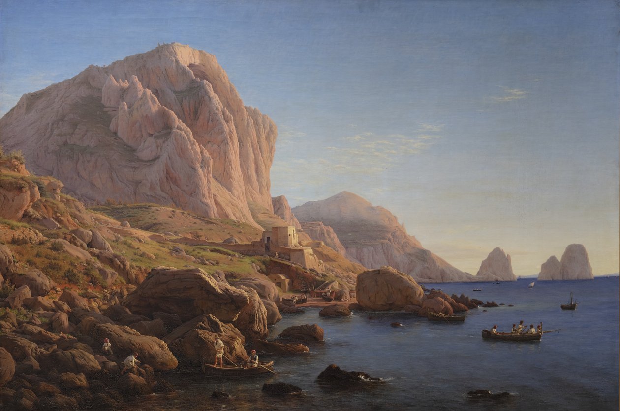 Kayalık Bir Sahil, Capri. gün doğumundan sonra by Christen Købke