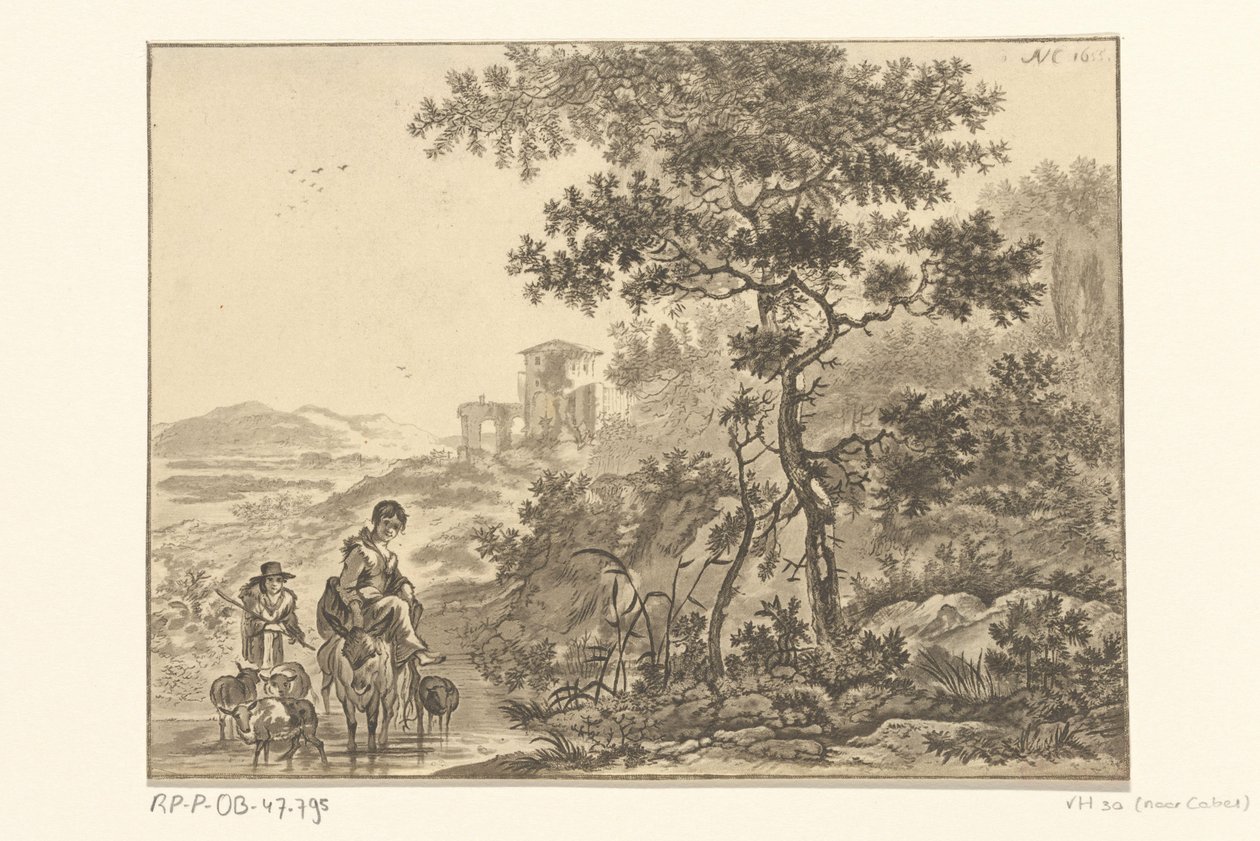 Çoban ile İtalyan tarzı manzara by Christiaan Josi
