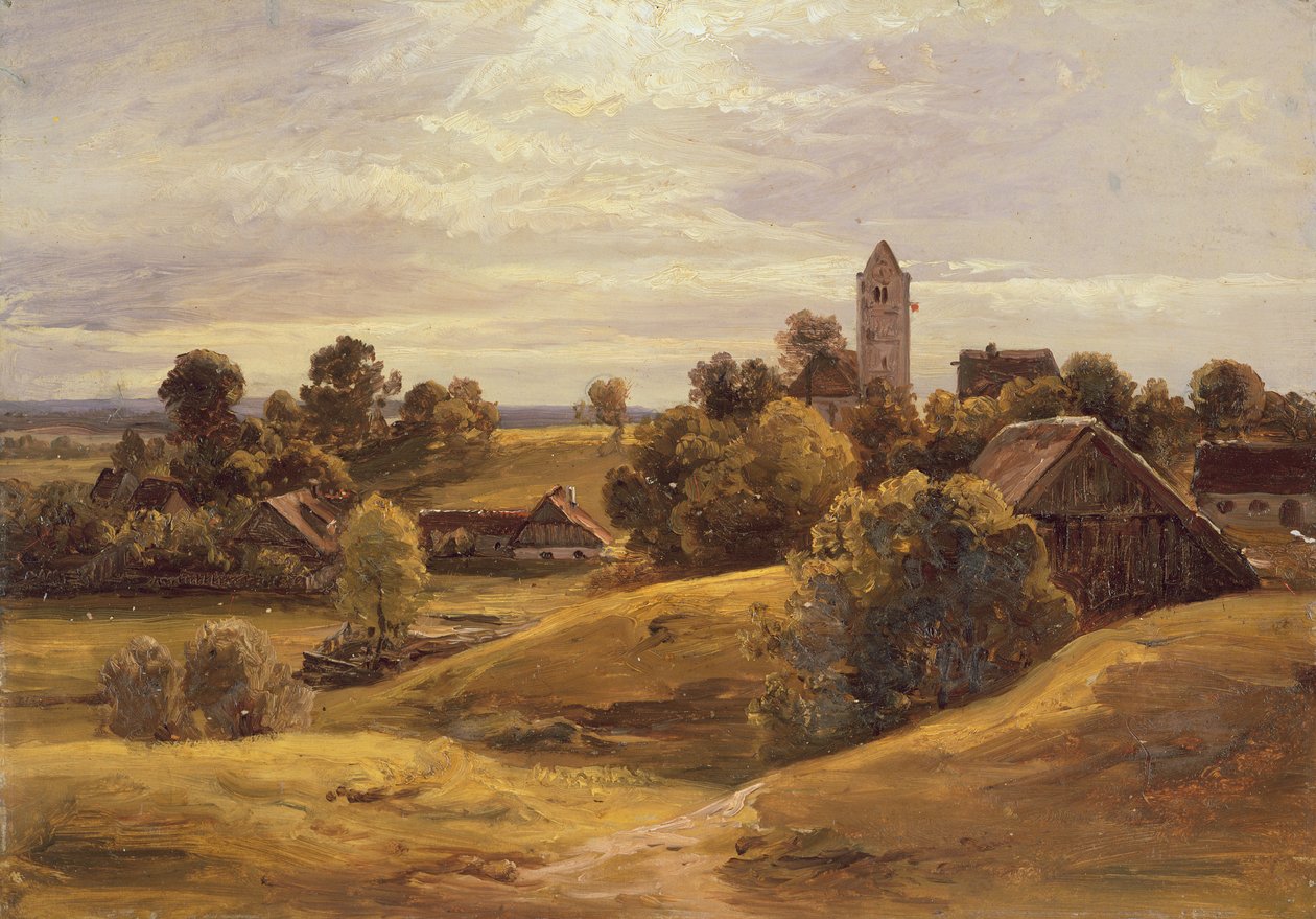 Dachau yakınlarındaki köy, 1859 (kağıt üzerine yağ, karton üzerine serilmiş) by Christian Ernst Bernhard Morgenstern