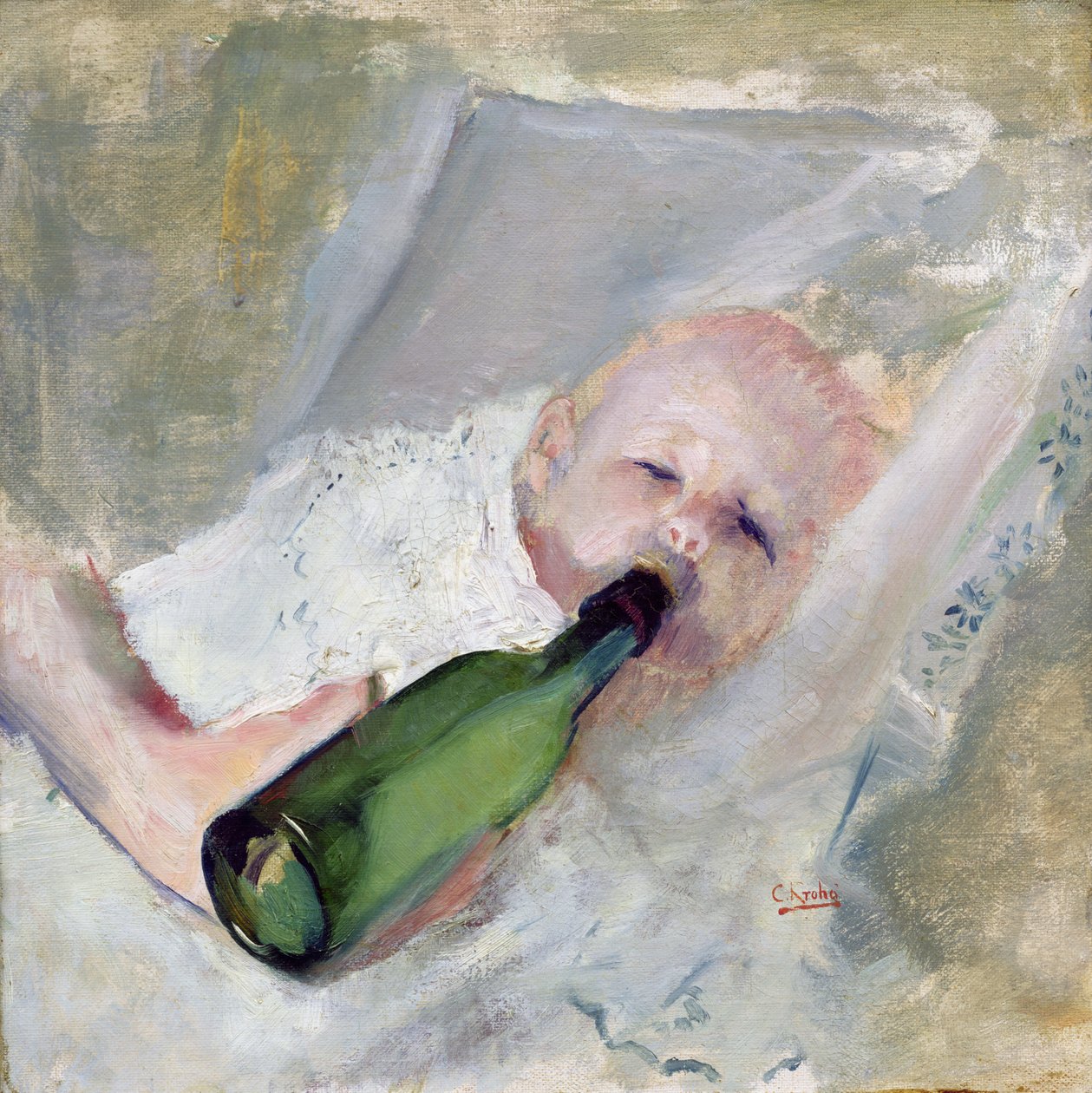 Biberonlu bebek (tuval üzerine yağlı boya) by Christian Krohg