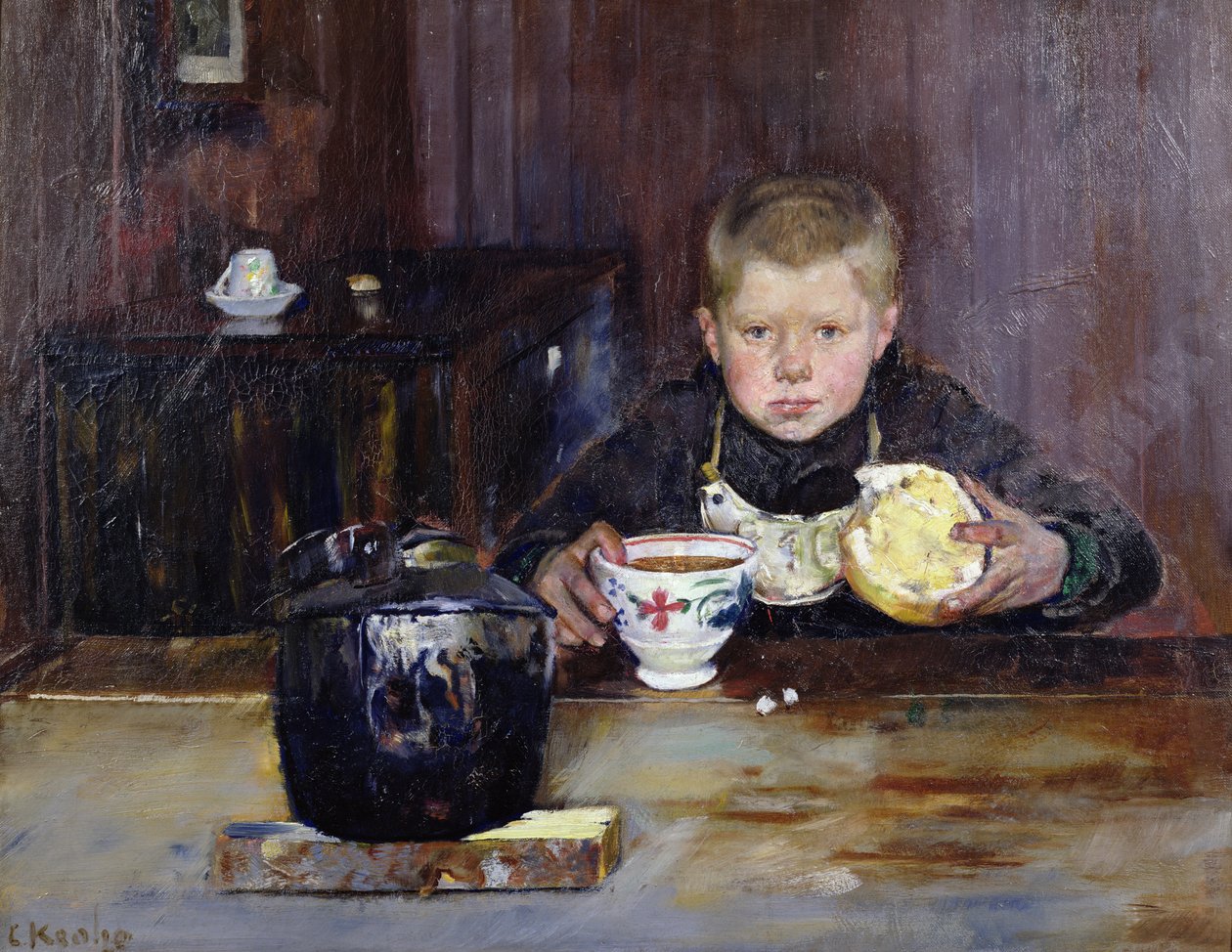 Kahve içen ayak işi yapan çocuk by Christian Krohg