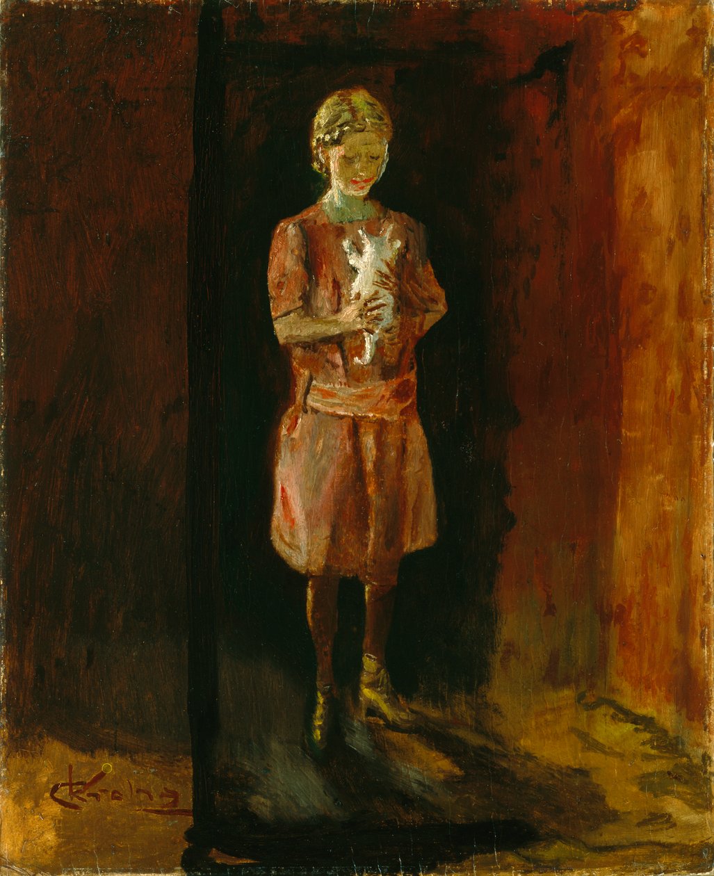 Kedili Kız (tuval üzerine yağlıboya) by Christian Krohg