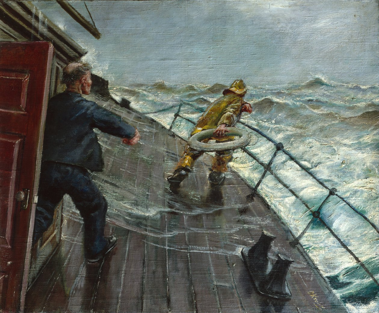 Denize adam düştü (tuval üzerine yağlı boya) by Christian Krohg