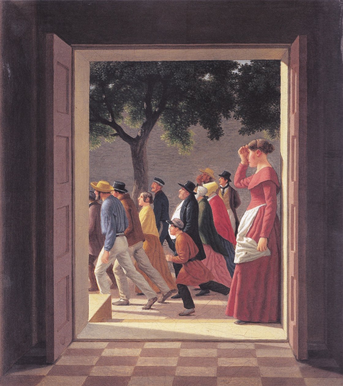 Çalışan figürlere bir kapıdan bakın by Christoffer Wilhelm Eckersberg