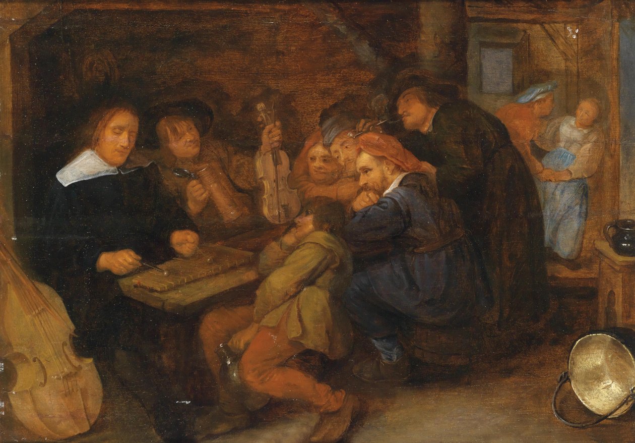 Müzik yapan insanlarla taverna iç by David Ryckaert