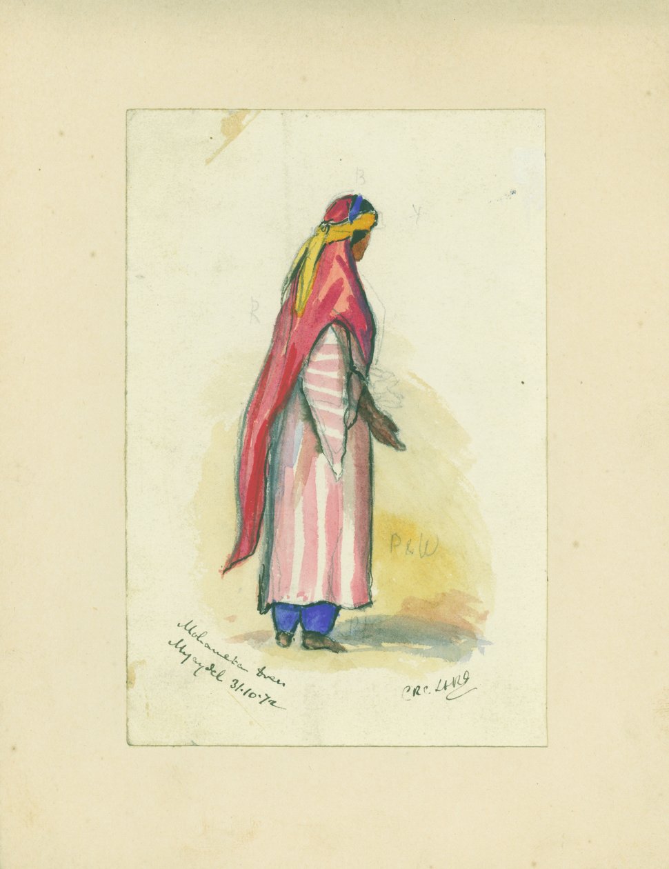 Mohametan Dress, Mujaydel, 1872 (kağıt üzerinde wc ve kalem) by Claude Conder