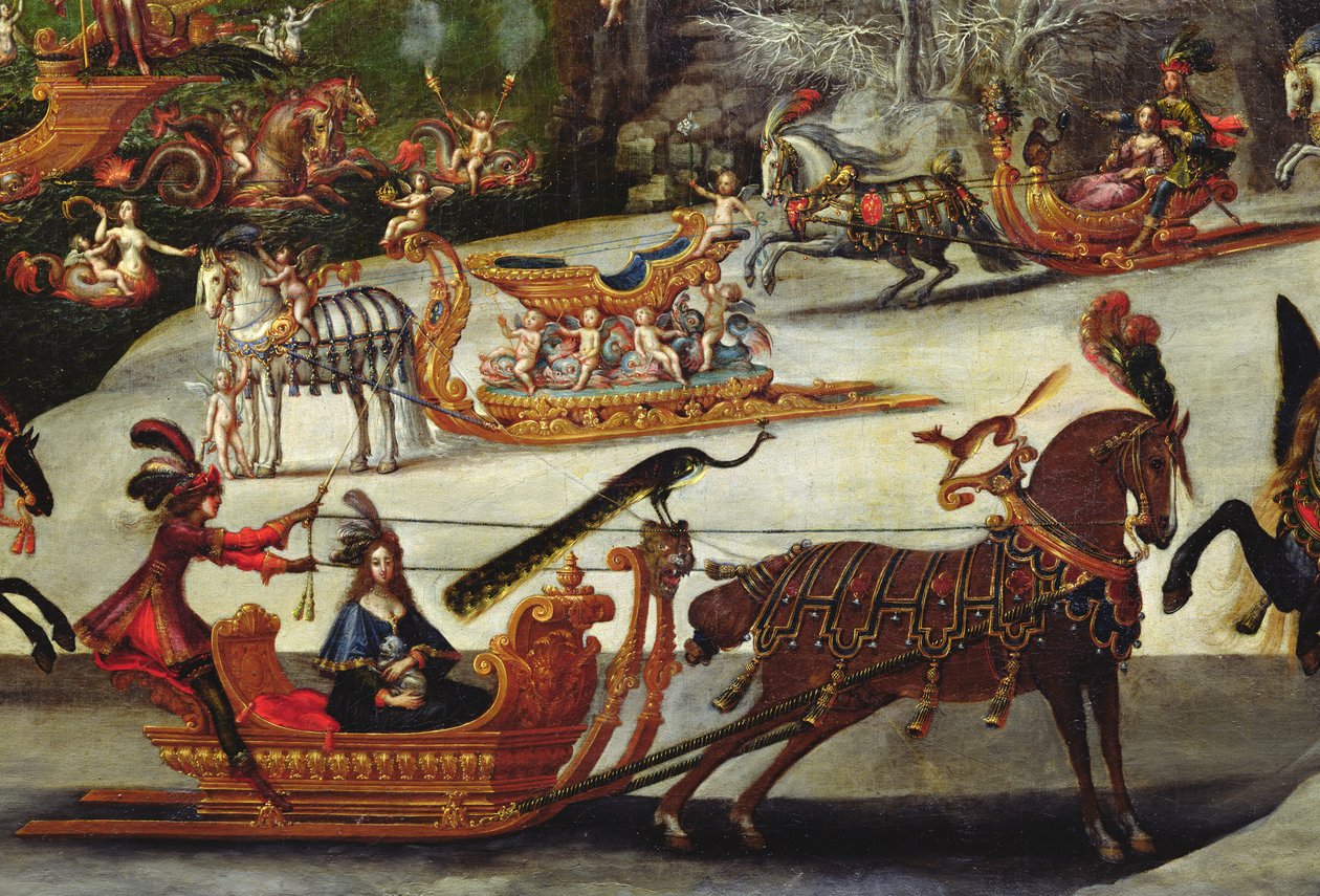 Water, detail of a peacock perched on a sledge, c.1640-41  (detail of 387338) by Claude Deruet