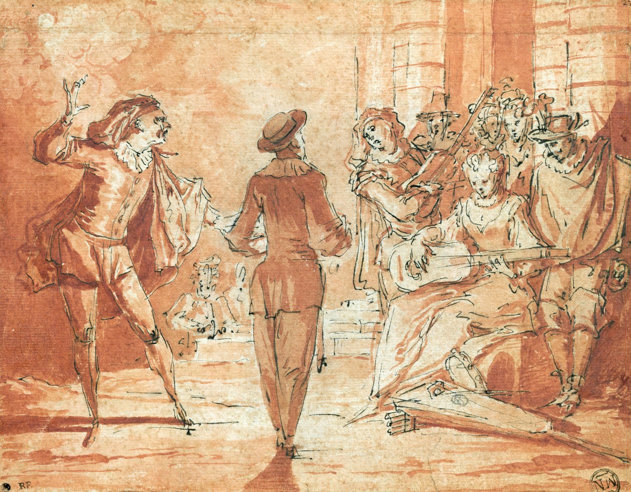 Tiyatro Sahnesi (kağıt üzerinde kalem ve mürekkep ve iyimser) by Claude Gillot