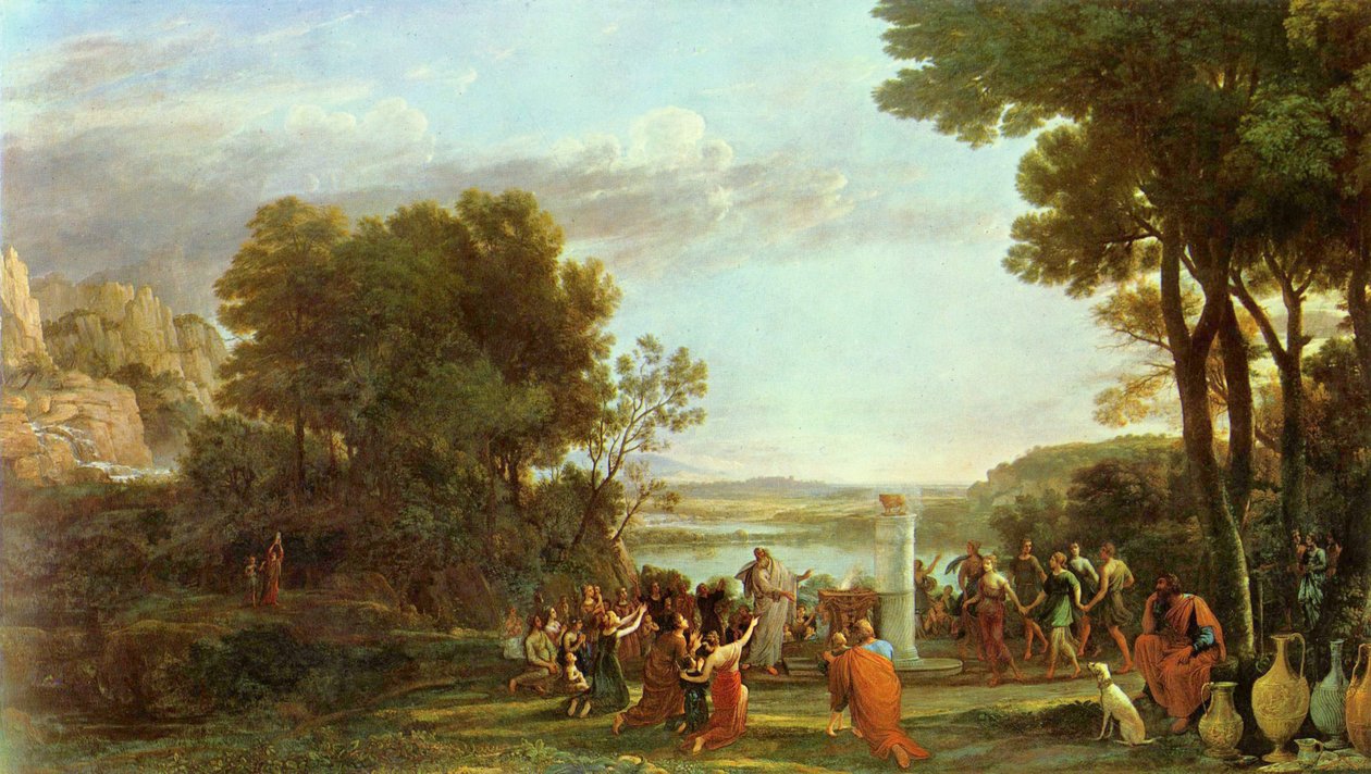 Altın Buzağı hayranlığı ile manzara by Claude Lorrain