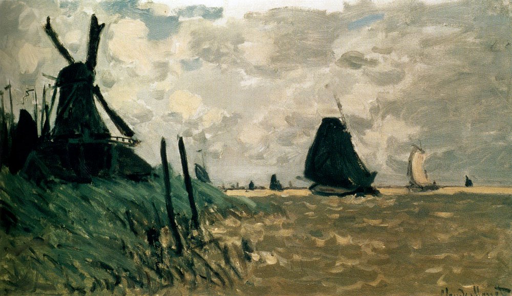 Zaandam yakınlarında bir yel değirmeni by Claude Monet