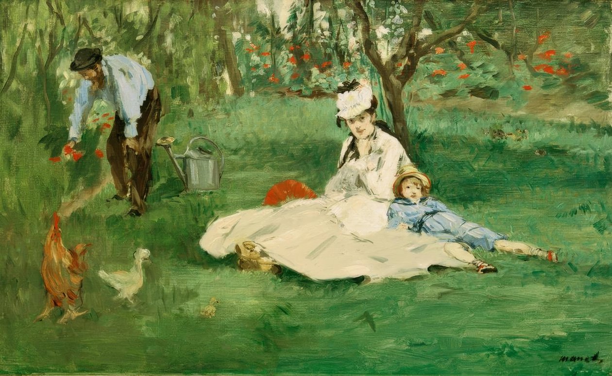 Monet ailesi bahçede by Claude Monet