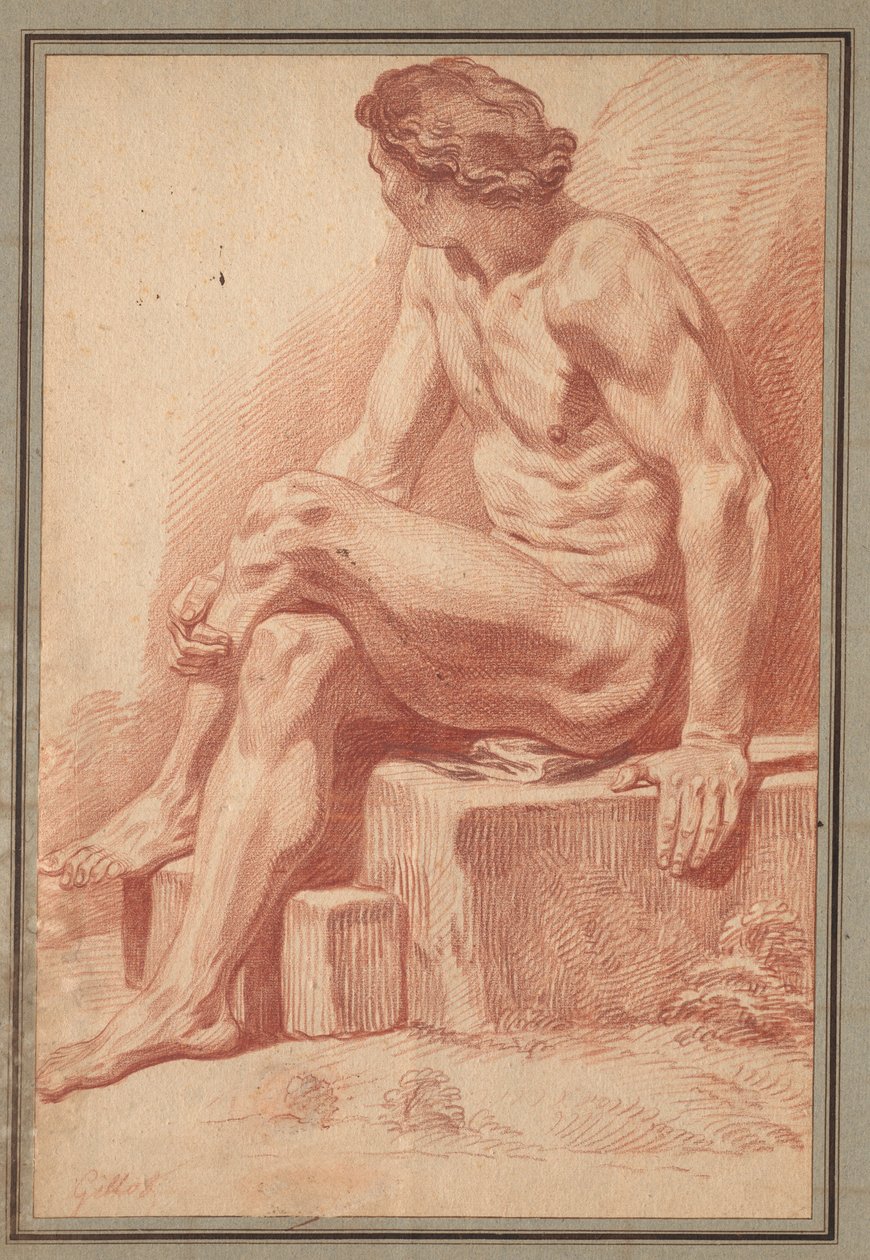 Oturan Erkek Çıplak, 1693-1695. by Claude Gillot
