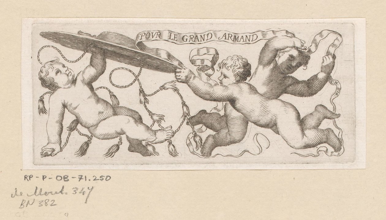 Kardinal şapka ve bant ile üç putti by Claude Mellan
