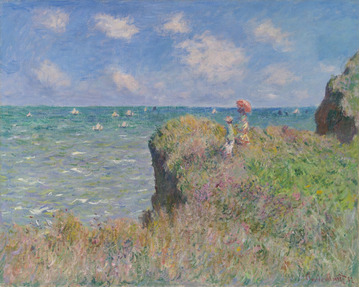 Pourville'de Uçurum Yürüyüşü, 1882. by Claude Monet