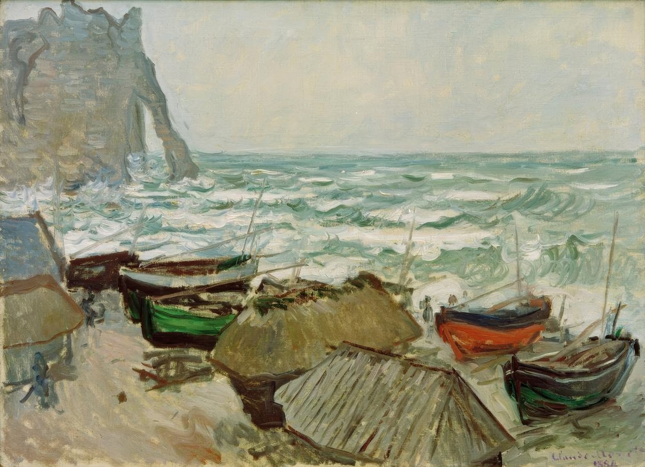 Etretat sahilinde balıkçı tekneleri by Claude Monet