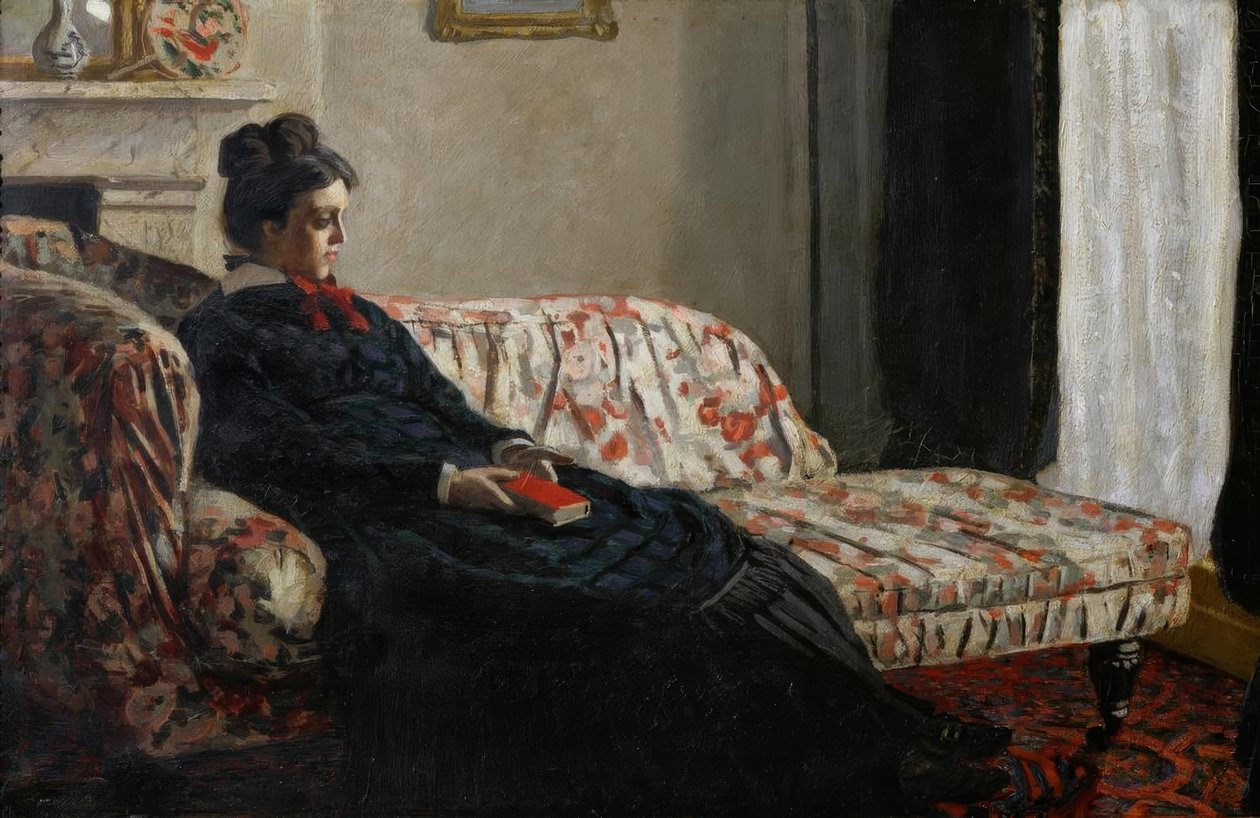 Meditasyon. Madam Monet kanepede by Claude Monet